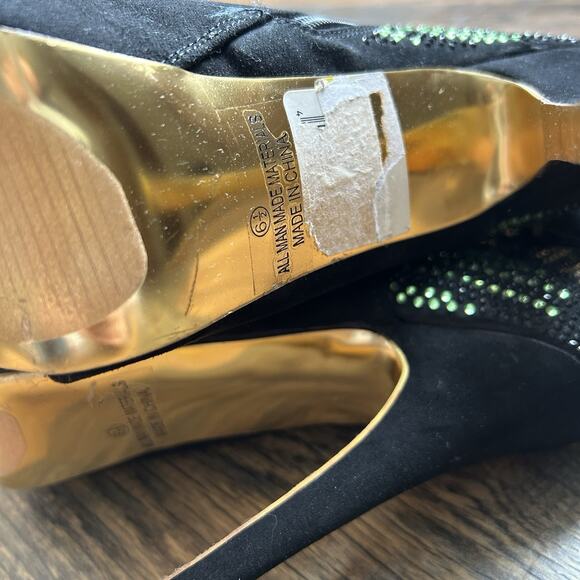 Alba Black Suede Rhinestone Platform High Heel Ankle Boots Size 6.5 Zip Stiletto - Picture 6 of 8